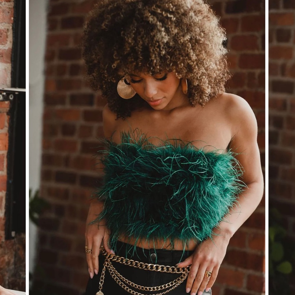 NWT Green Furry Tube Crop Top Size Small